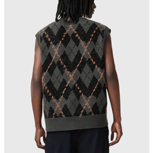 AllSaints Adore Argyle Knitted V-Neck Tank Top